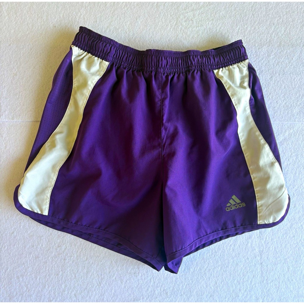 Adidas Women's Purple/White Colorblock Mesh Running Shorts XS 3" Logo Drawstring